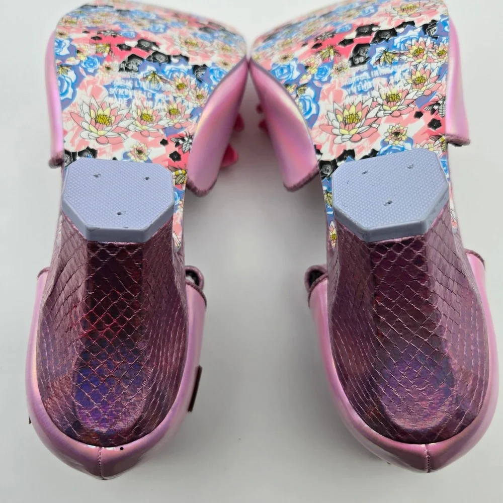 Irregular Choice NEW Summer Breeze Pink Holographic Iridescent W/Bows Sz 39 US 8